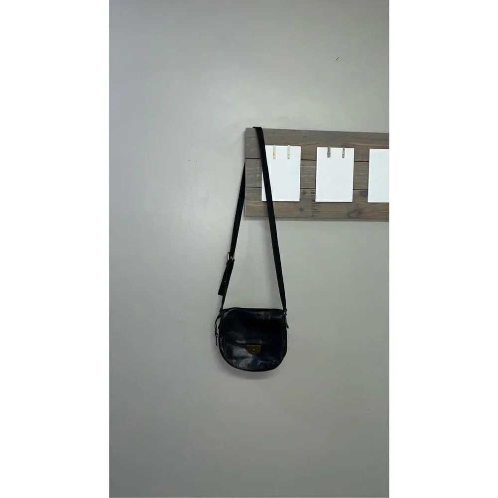 Fossil Emi Black Key Clasp Flap Pebbled Leather Crossbody Bag Bronze Accents